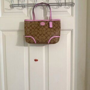 Coach Peyton Signature Coated Canvas & Pink Patent Leather Tote